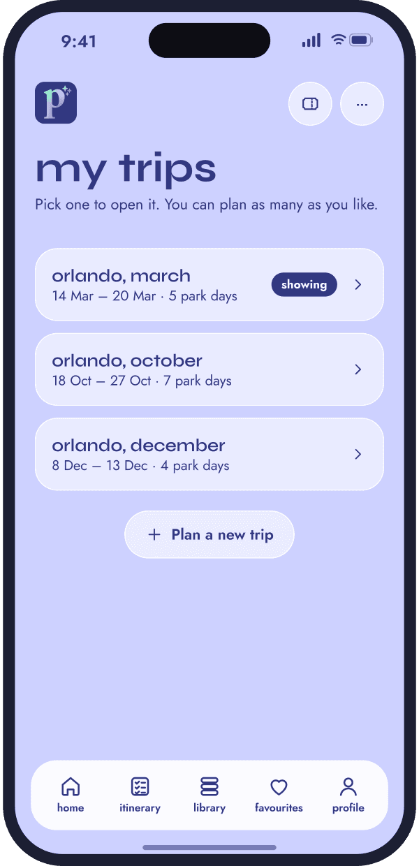 My trips: three Orlando trips, each with its own plan